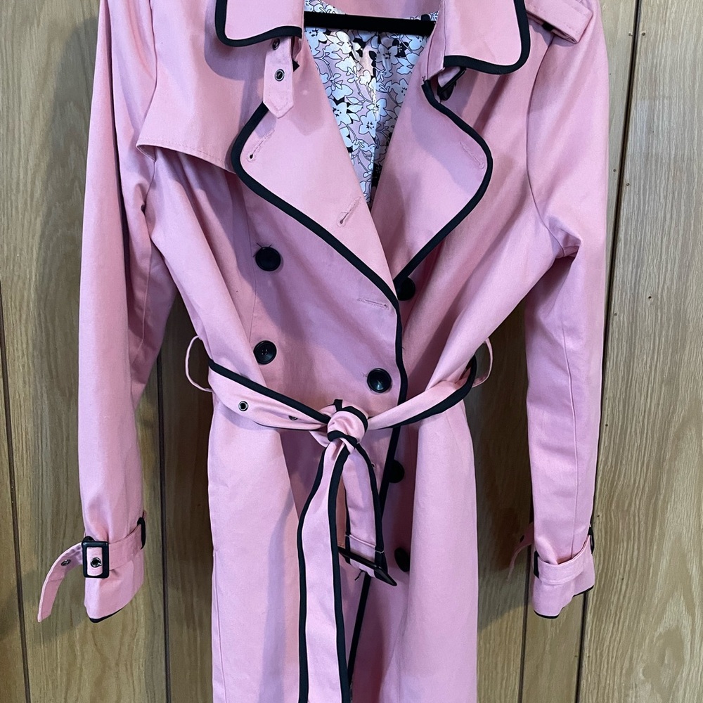 Pink Double-Breasted Trench Coat with Black trim